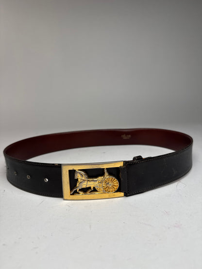 Vintage Celine Paris Leather Belt Black burgundy