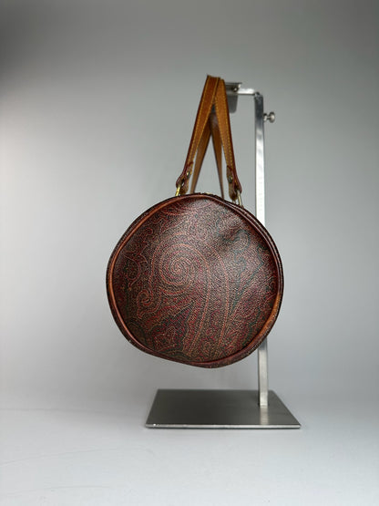 Vintage Etro Paisley Monogram Leather Bowling Bag