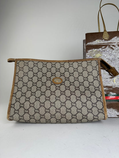 Vintage Gucci GG Plus Canvas Clutch Beige