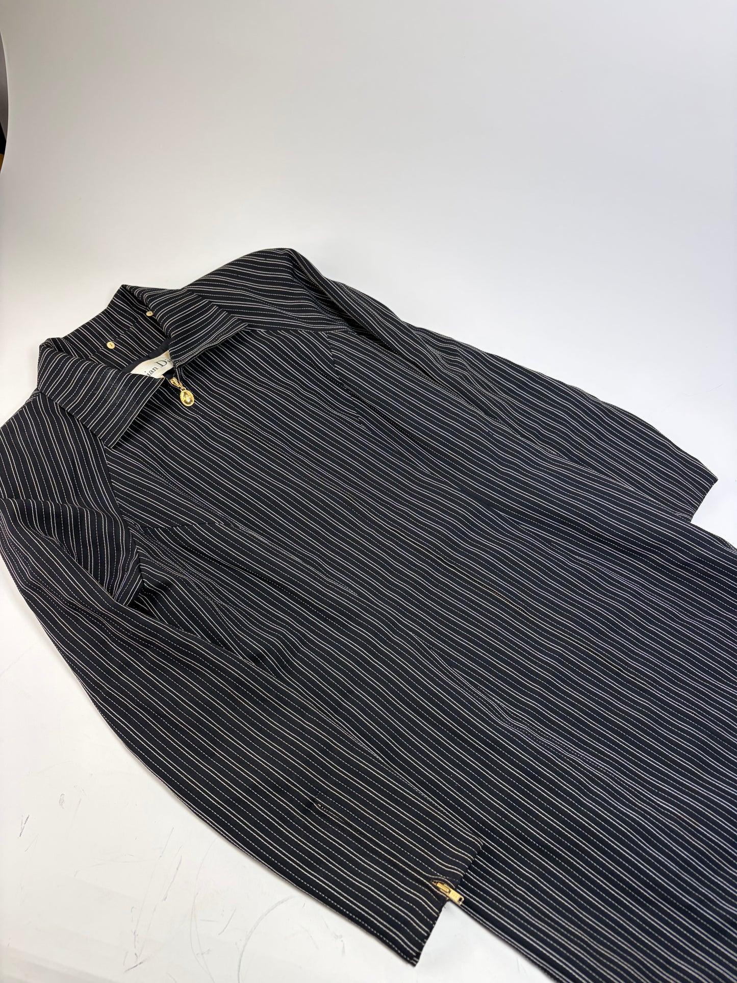 Vintage Dior Striped Cotton Dress Black White Gold M