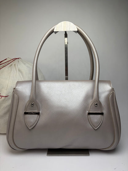 Vintage Salvatore Ferragamo Sofia Saffiano Leather Bag c. 2010 Light Grey