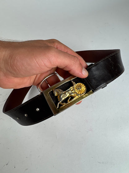 Vintage Celine Paris Leather Belt Black burgundy