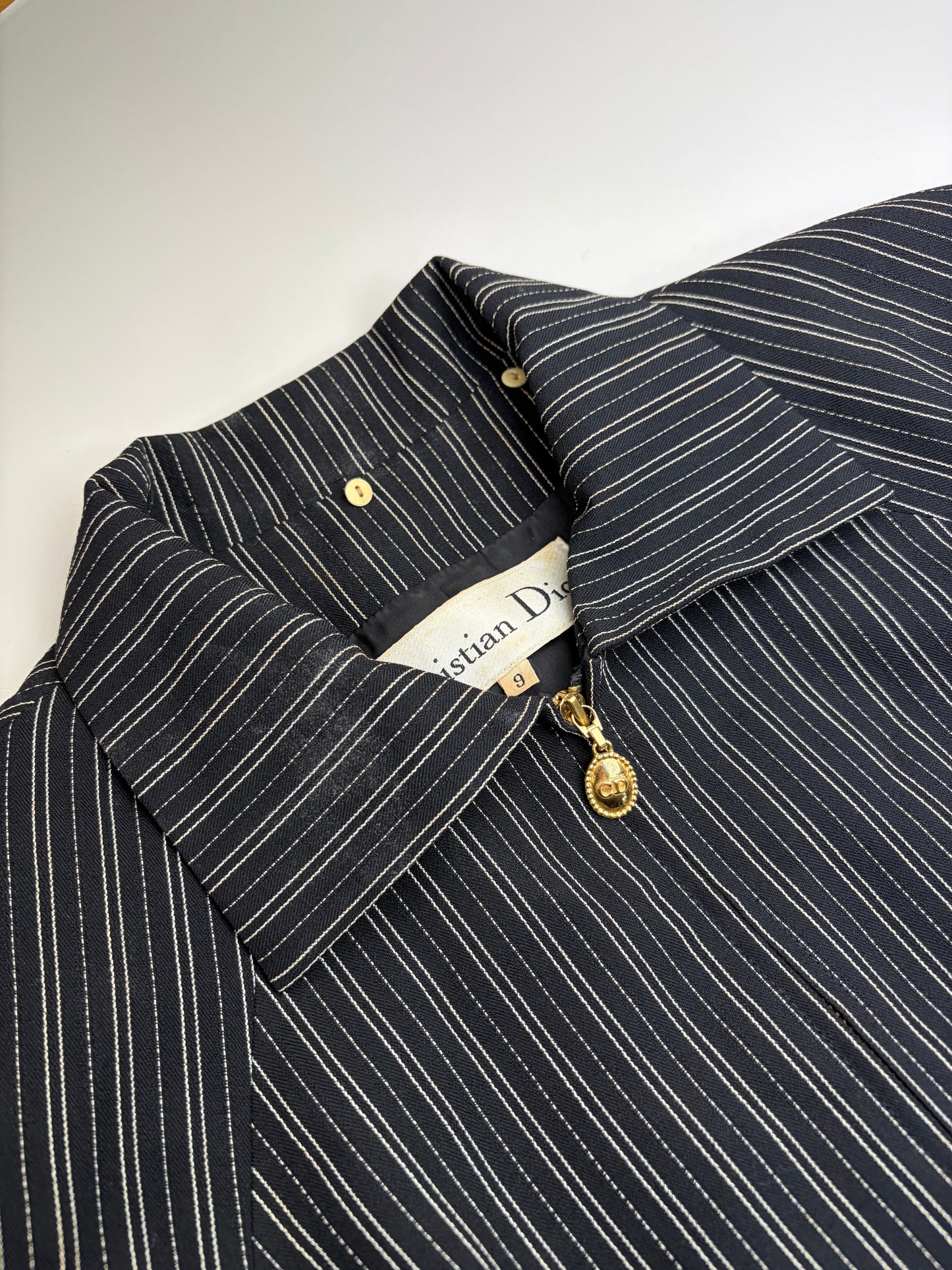 Vintage Dior Striped Cotton Dress Black White Gold M