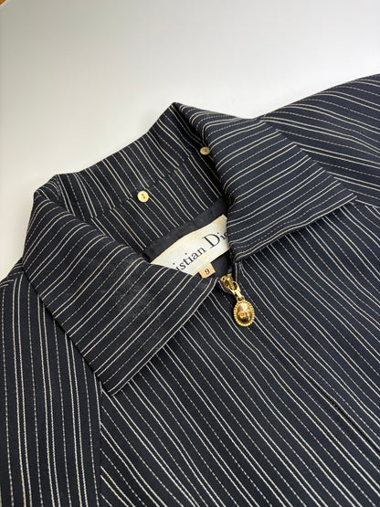 Vintage Dior Striped Cotton Dress Black White Gold M