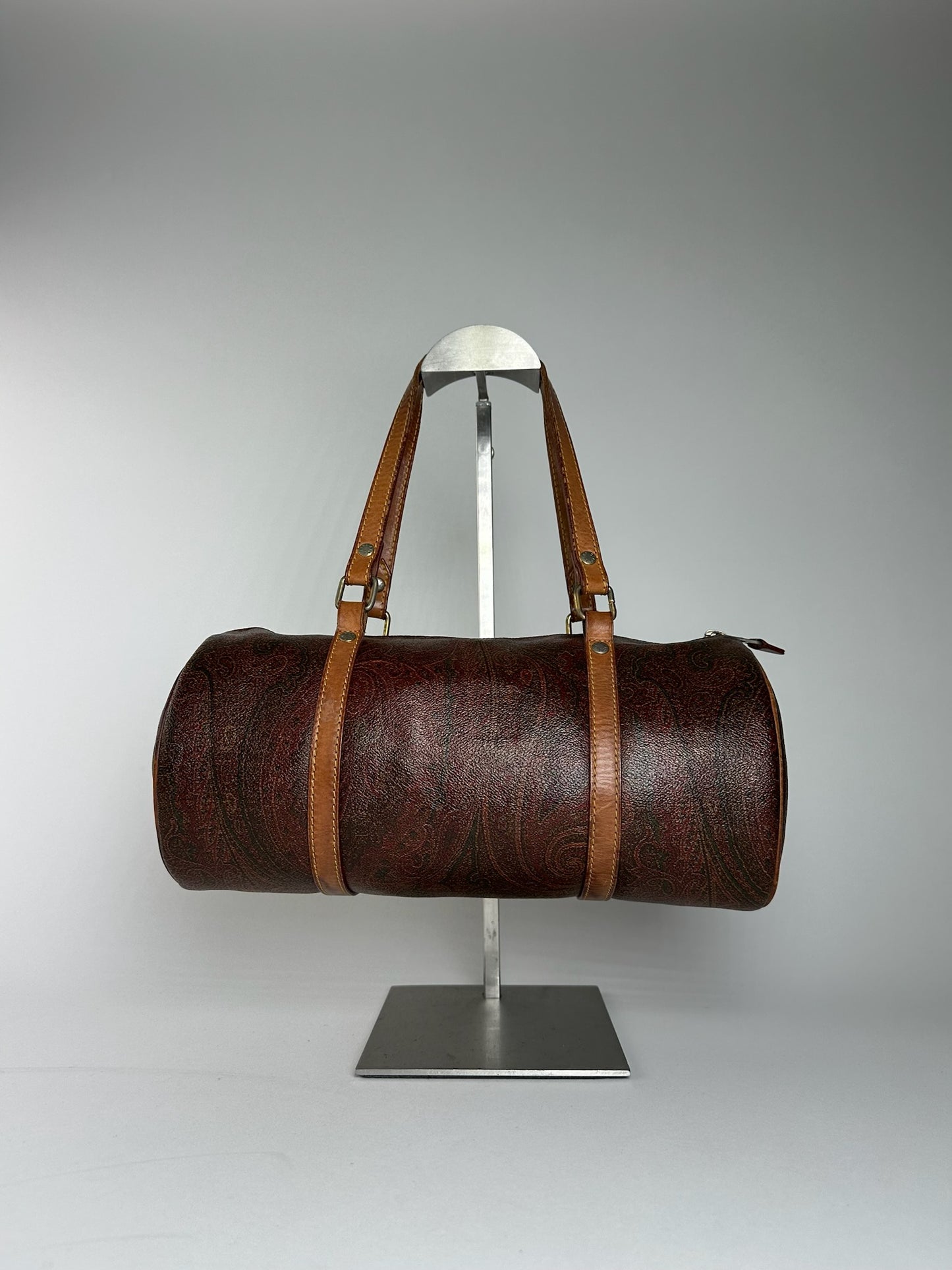 Vintage Etro Paisley Monogram Leather Bowling Bag