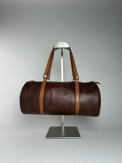 Vintage Etro Paisley Monogram Leather Bowling Bag