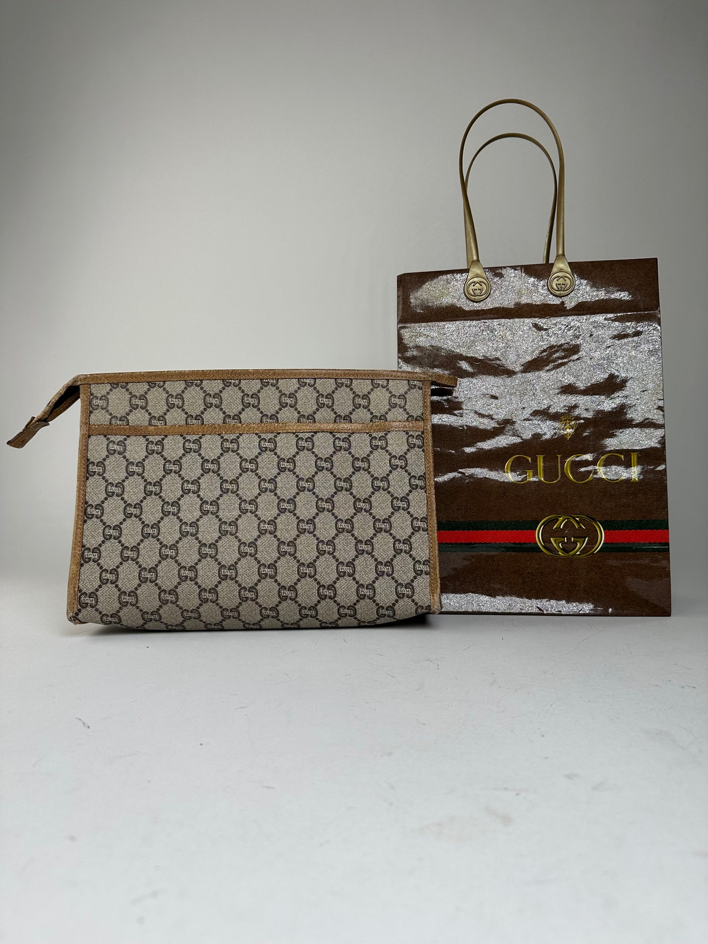 Vintage Gucci GG Plus Canvas Clutch Beige