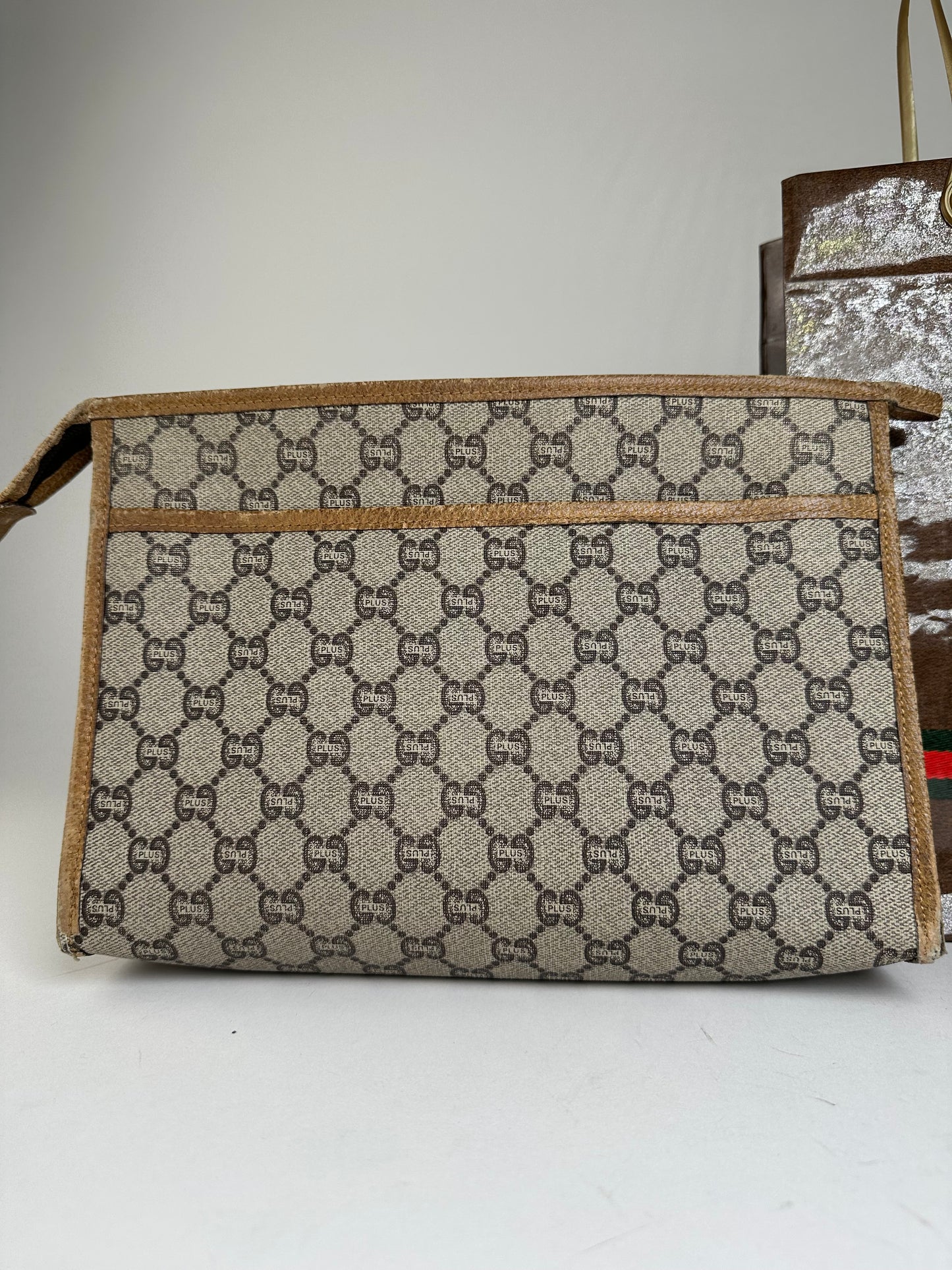 Vintage Gucci GG Plus Canvas Clutch Beige