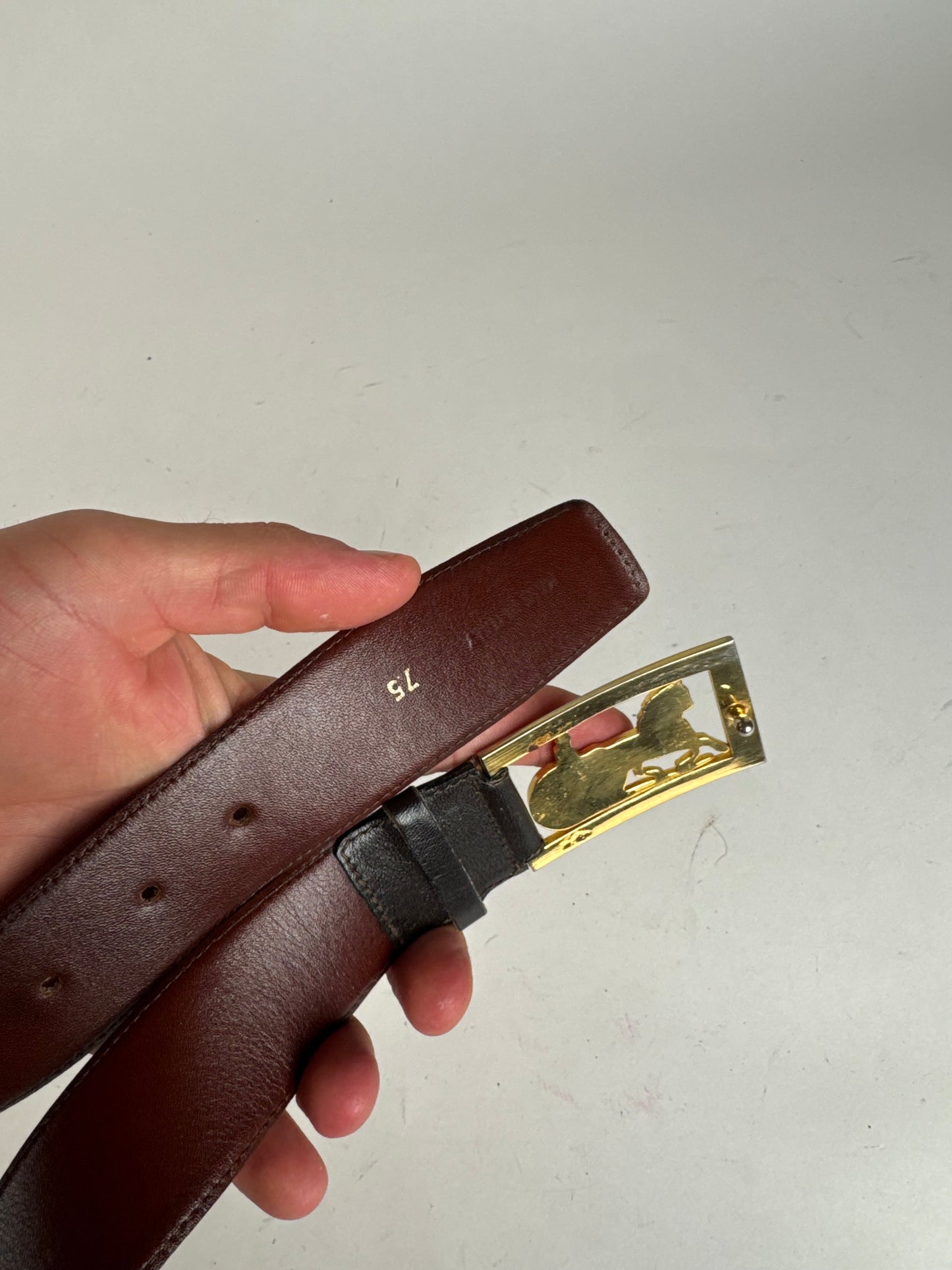 Vintage Celine Paris Leather Belt Black burgundy
