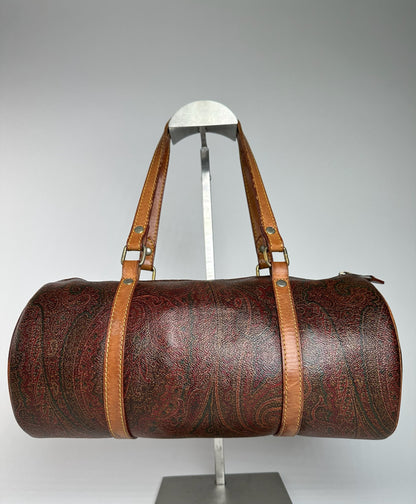 Vintage Etro Paisley Monogram Leather Bowling Bag