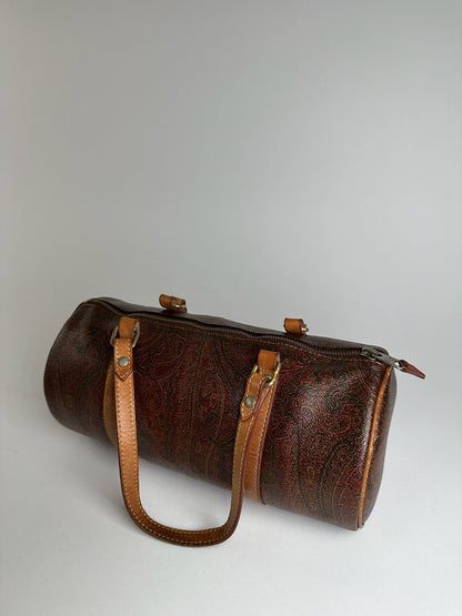 Vintage Etro Paisley Monogram Leather Bowling Bag