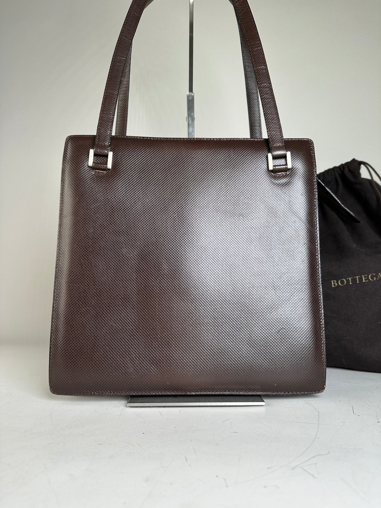 Vintage Bottega Veneta Nappa Leather Tote Dark Brown