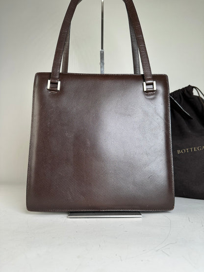 Vintage Bottega Veneta Nappa Leather Tote Dark Brown