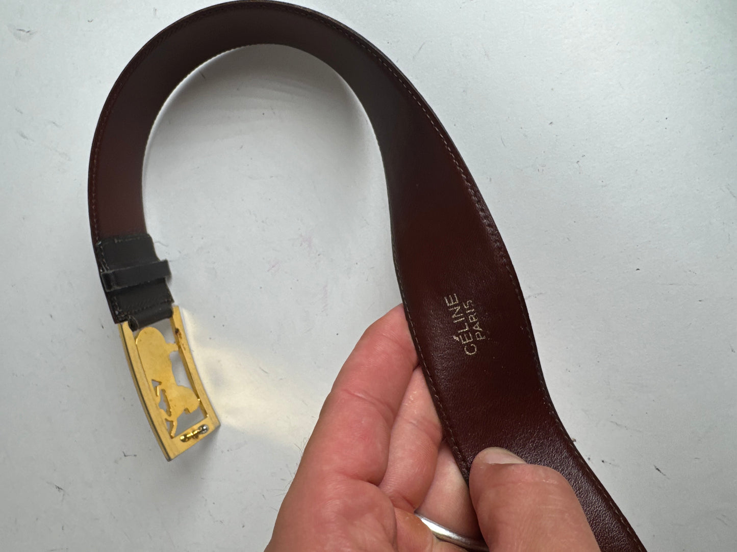 Vintage Celine Paris Leather Belt Black burgundy