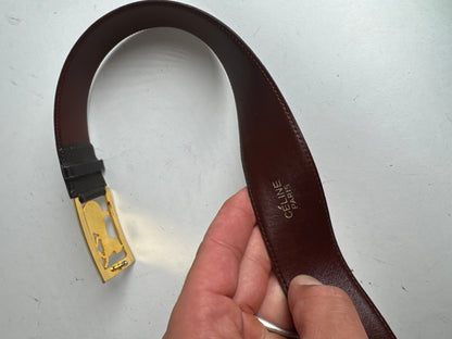 Vintage Celine Paris Leather Belt Black burgundy