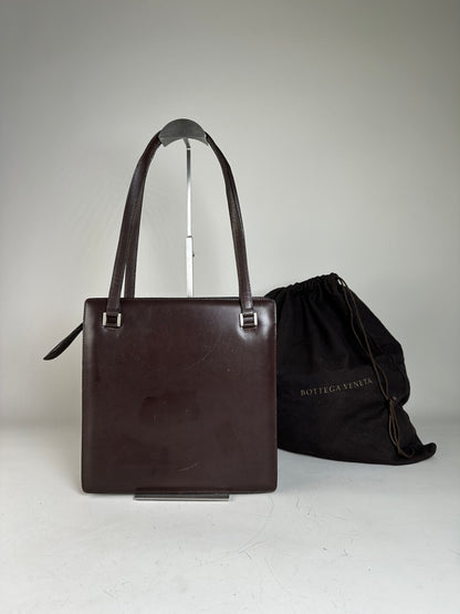 Vintage Bottega Veneta Nappa Leather Tote Dark Brown