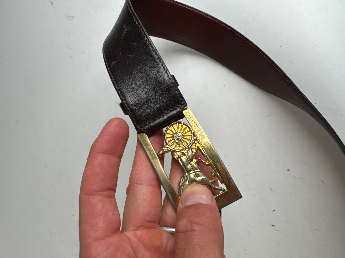 Vintage Celine Paris Leather Belt Black burgundy