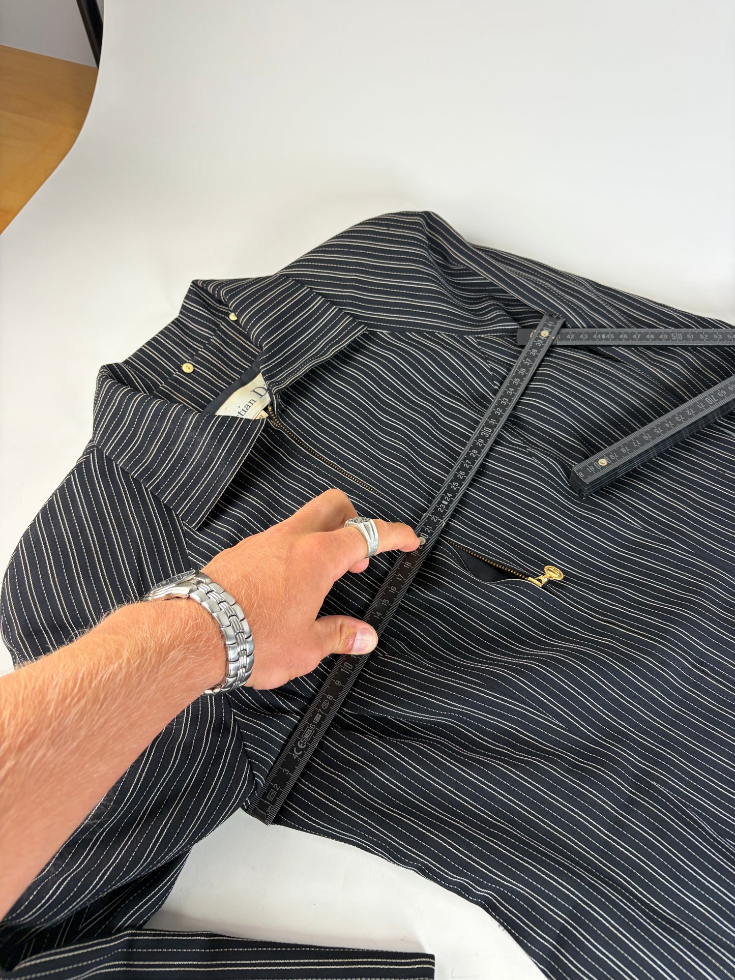 Vintage Dior Striped Cotton Dress Black White Gold M