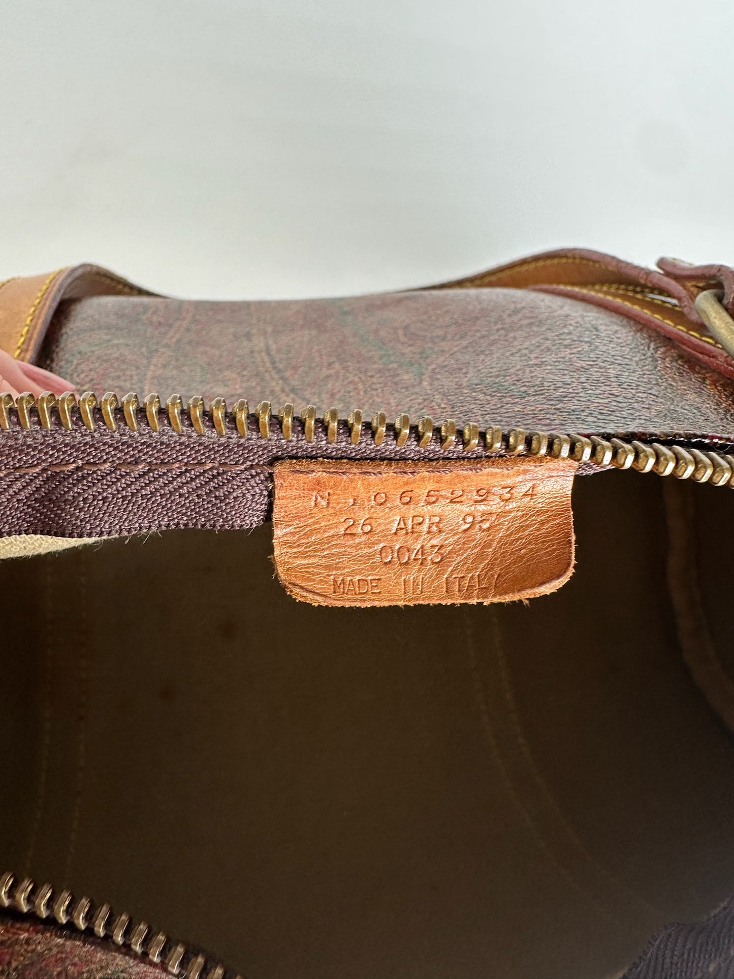 Vintage Etro Paisley Monogram Leather Bowling Bag