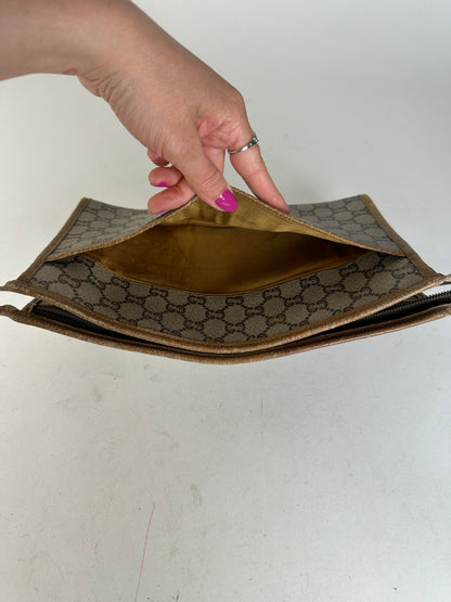 Vintage Gucci GG Plus Canvas Clutch Beige