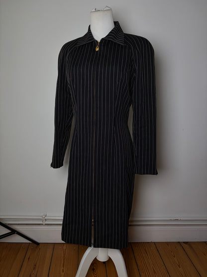 Vintage Dior Striped Cotton Dress Black White Gold M