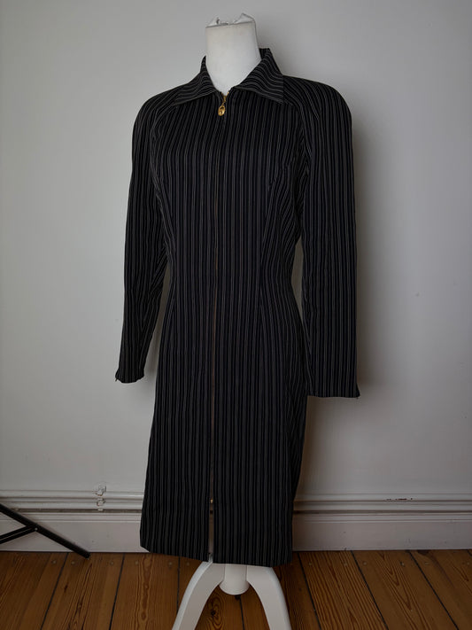 Vintage Dior Striped Cotton Dress Black White Gold M