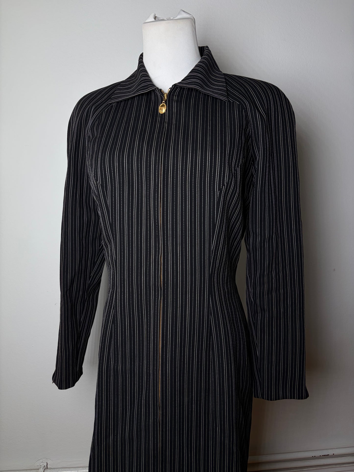 Vintage Dior Striped Cotton Dress Black White Gold M