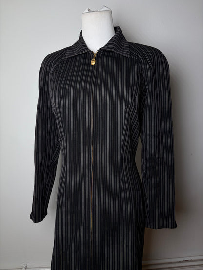 Vintage Dior Striped Cotton Dress Black White Gold M