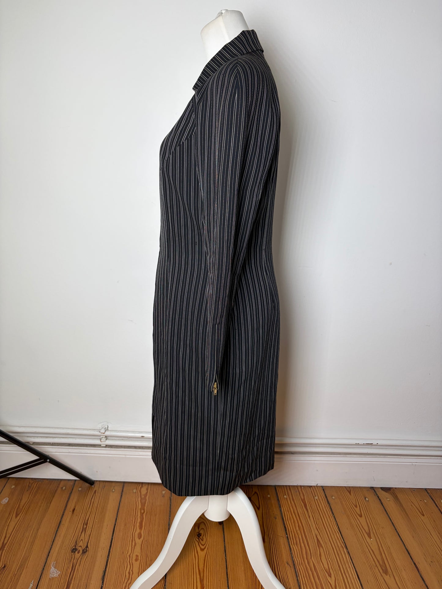 Vintage Dior Striped Cotton Dress Black White Gold M