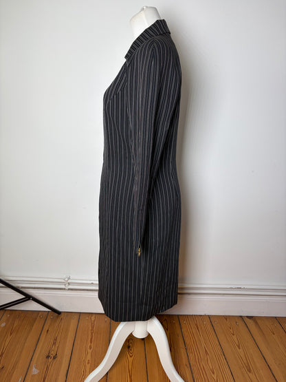 Vintage Dior Striped Cotton Dress Black White Gold M