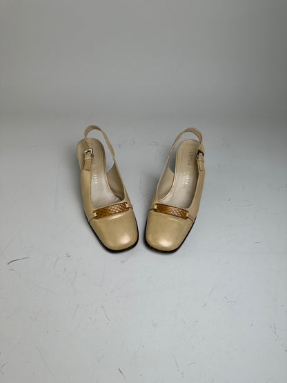 Vintage Bottega Veneta Leather Slingback Heels Light Gold EU35.5