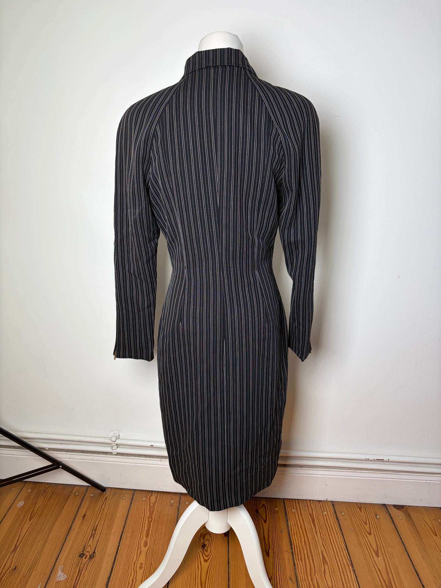 Vintage Dior Striped Cotton Dress Black White Gold M