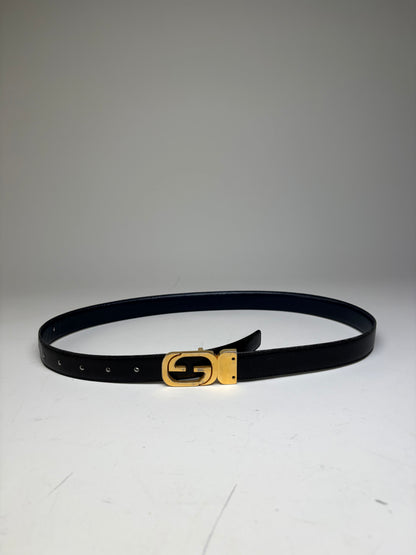 Vintage Gucci GG Logo Leather Belt Black Gold