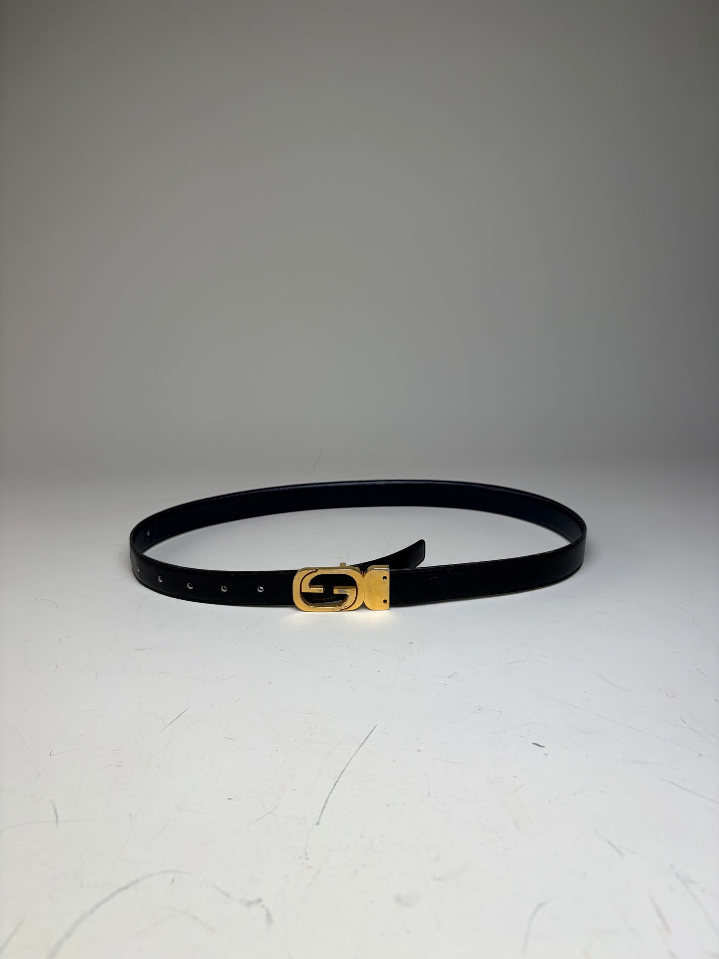 Vintage Gucci GG Logo Leather Belt Black Gold