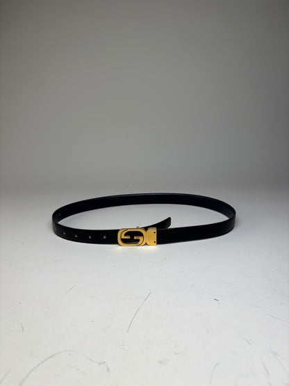 Vintage Gucci GG Logo Leather Belt Black Gold