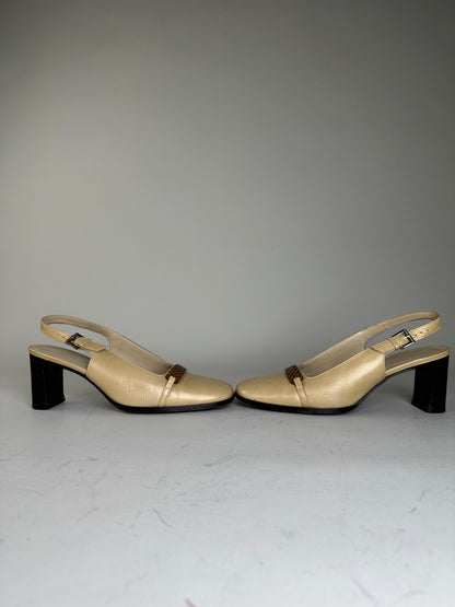 Vintage Bottega Veneta Leather Slingback Heels Light Gold EU35.5