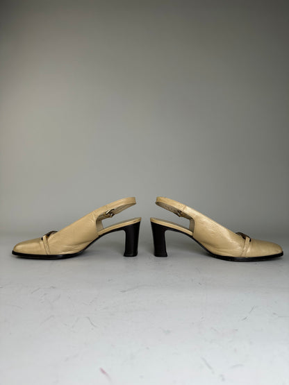 Vintage Bottega Veneta Leather Slingback Heels Light Gold EU35.5