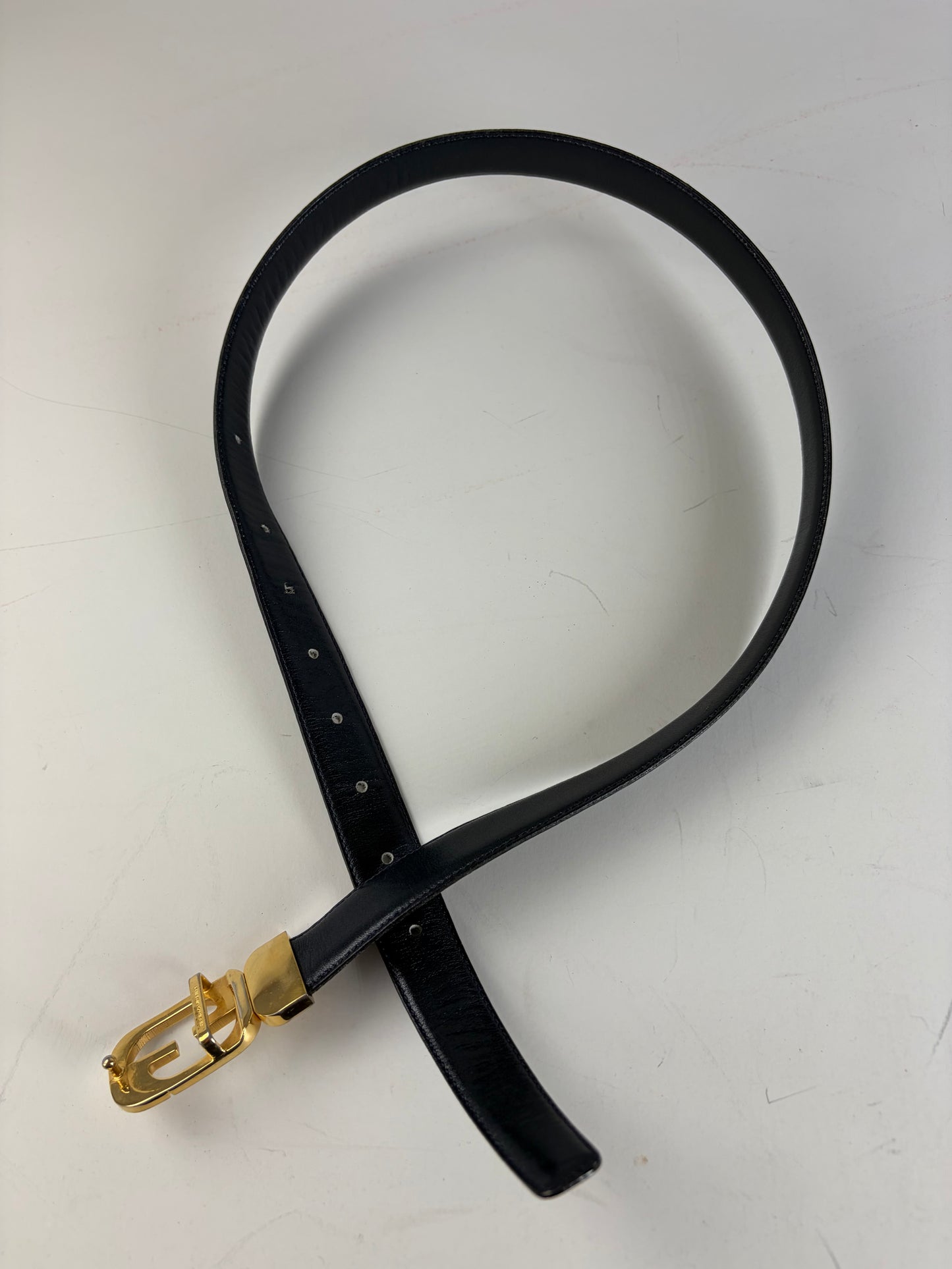 Vintage Gucci GG Logo Leather Belt Black Gold
