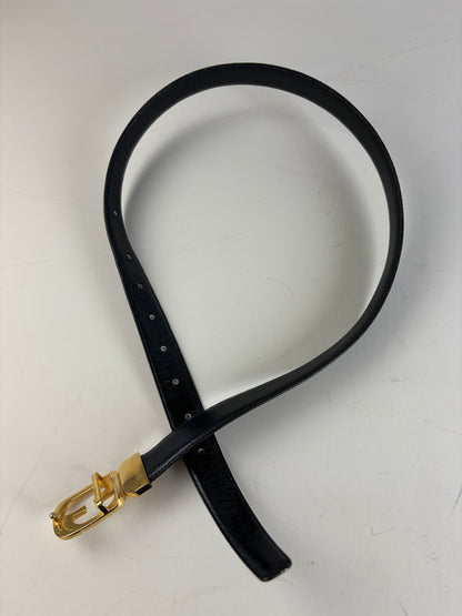 Vintage Gucci GG Logo Leather Belt Black Gold