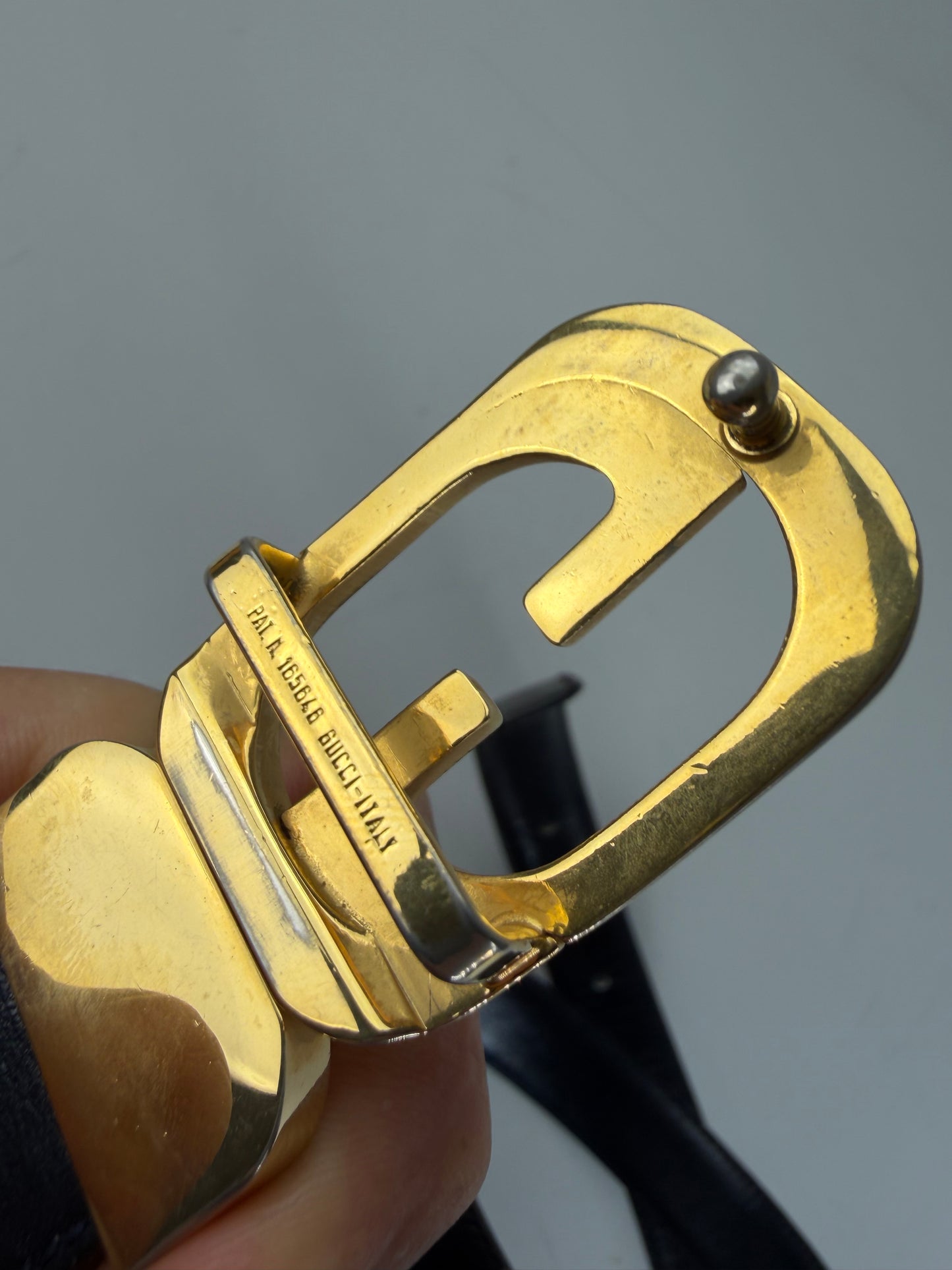 Vintage Gucci GG Logo Leather Belt Black Gold