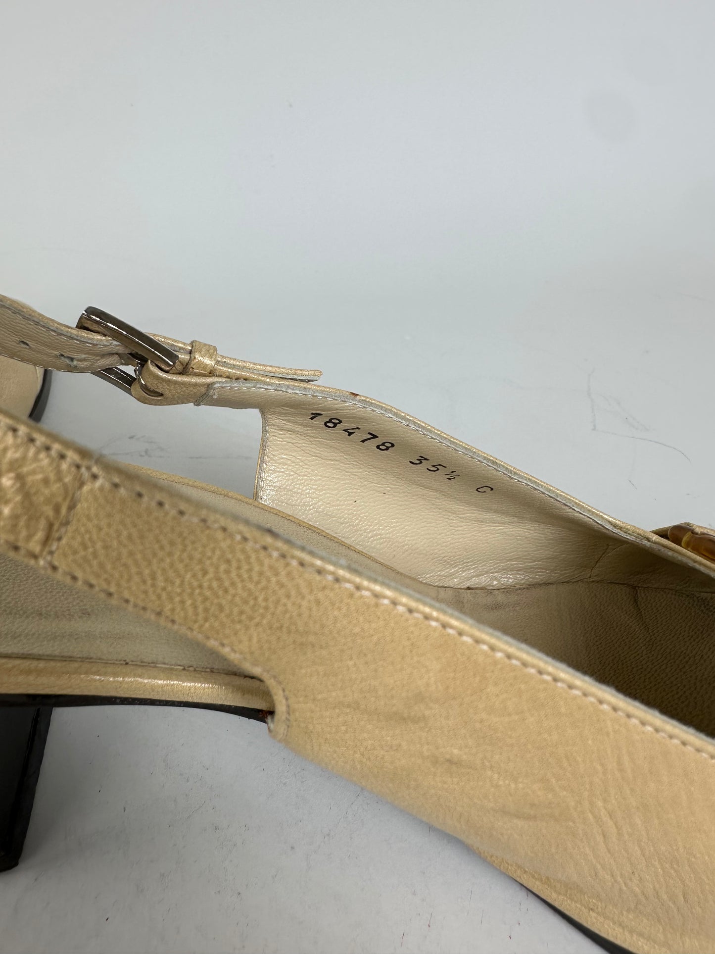 Vintage Bottega Veneta Leather Slingback Heels Light Gold EU35.5