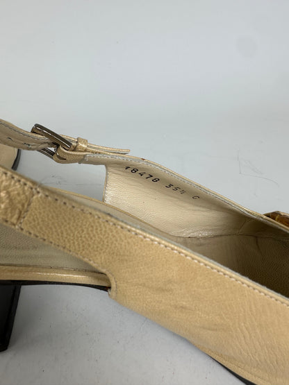 Vintage Bottega Veneta Leather Slingback Heels Light Gold EU35.5