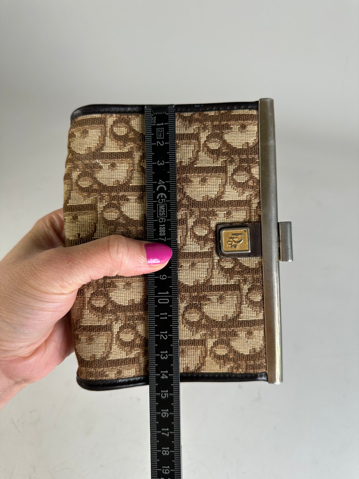 Vintage Dior Oblique Jacquard Coin Purse Beige Brown Silver