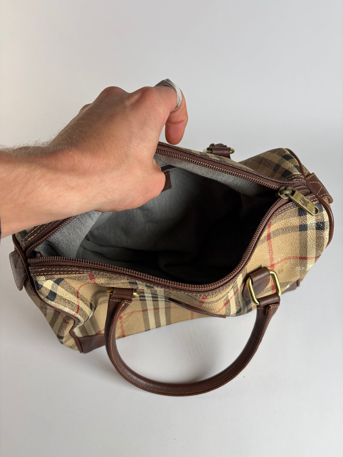 Vintage Burberrys Haymarket Check Top-Handle Bag Late 1990s Beige