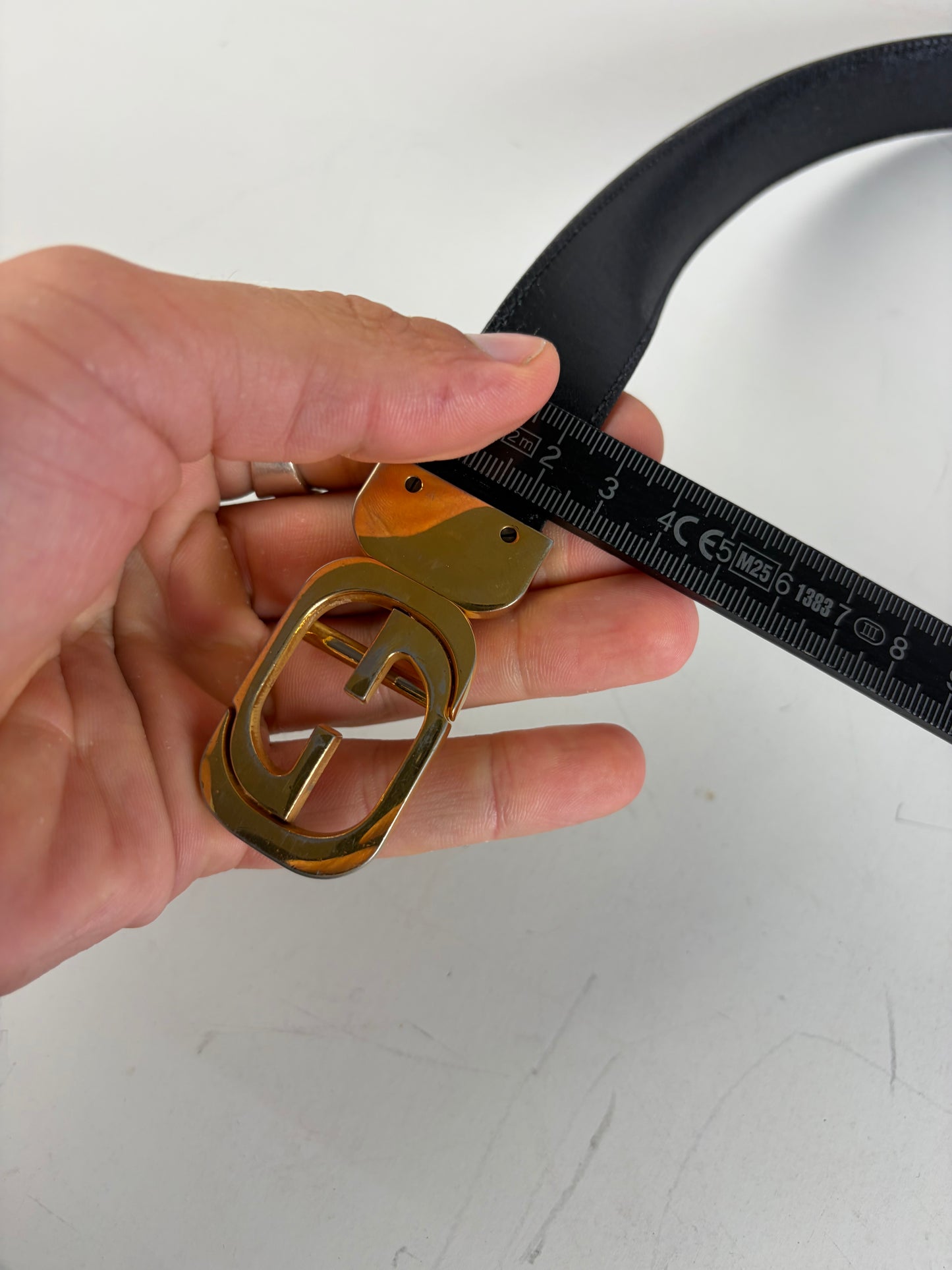 Vintage Gucci GG Logo Leather Belt Black Gold