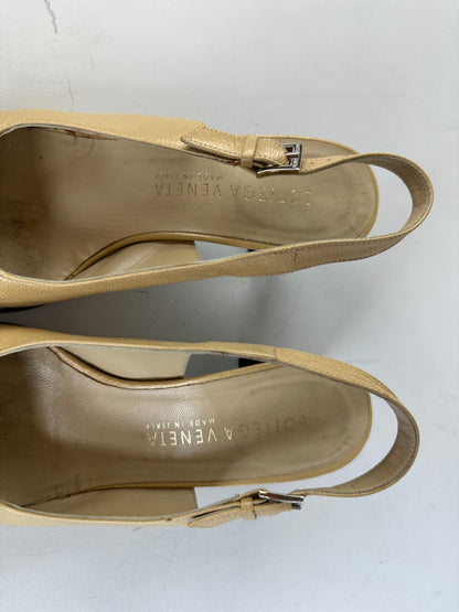 Vintage Bottega Veneta Leather Slingback Heels Light Gold EU35.5