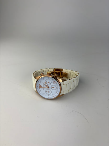 Vintage Emporio Armani Ceramic Stainless Steel Watch White Rose Gold