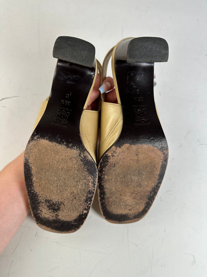 Vintage Bottega Veneta Leather Slingback Heels Light Gold EU35.5