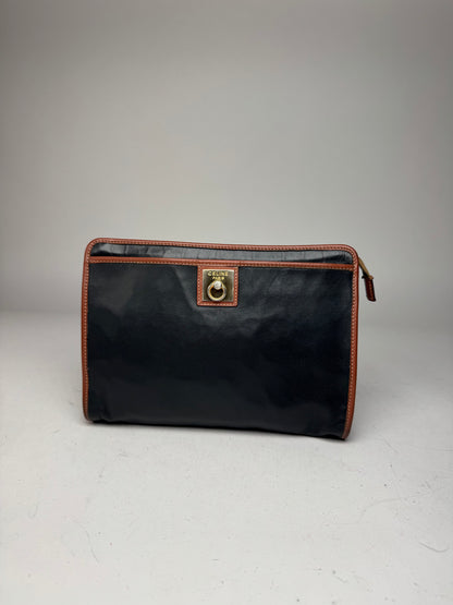 Vintage Celine Leather Clutch Black Brown