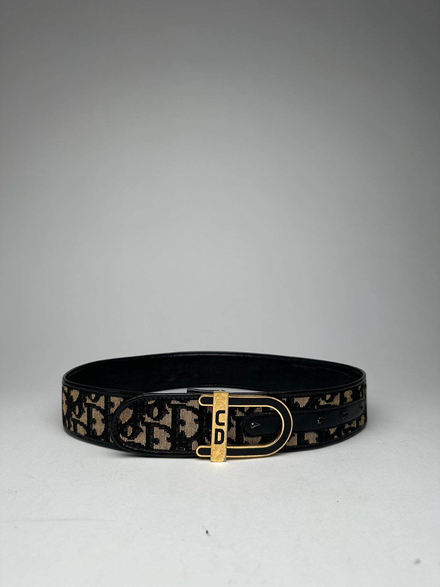 Vintage Dior Oblique Monogram Belt navy beige